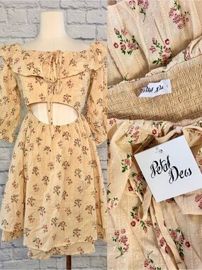 Petal Dew Cream Floral Cutout Dress  Mini 100% Cotton NWT Cottagecore Fairy Tale